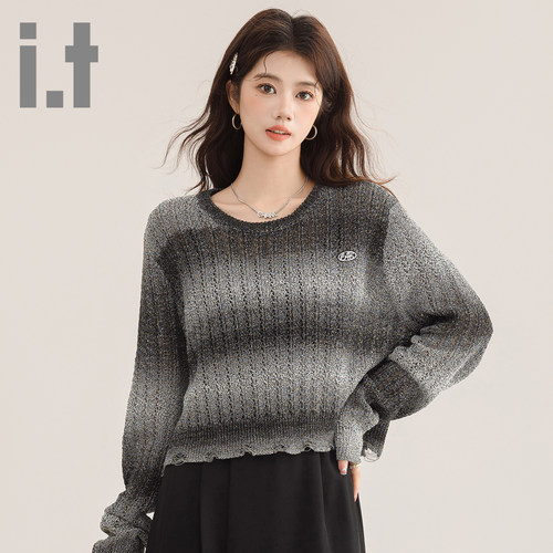 it ccaabb秋季款女士针织毛衣百搭渐变温柔舒适长袖T恤套头毛衣K