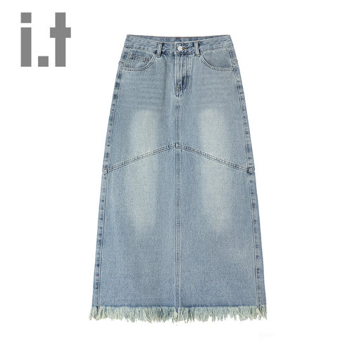 it ccaabb2025新款美式牛仔半身裙春夏新款开叉设计包臀裙半截裙K