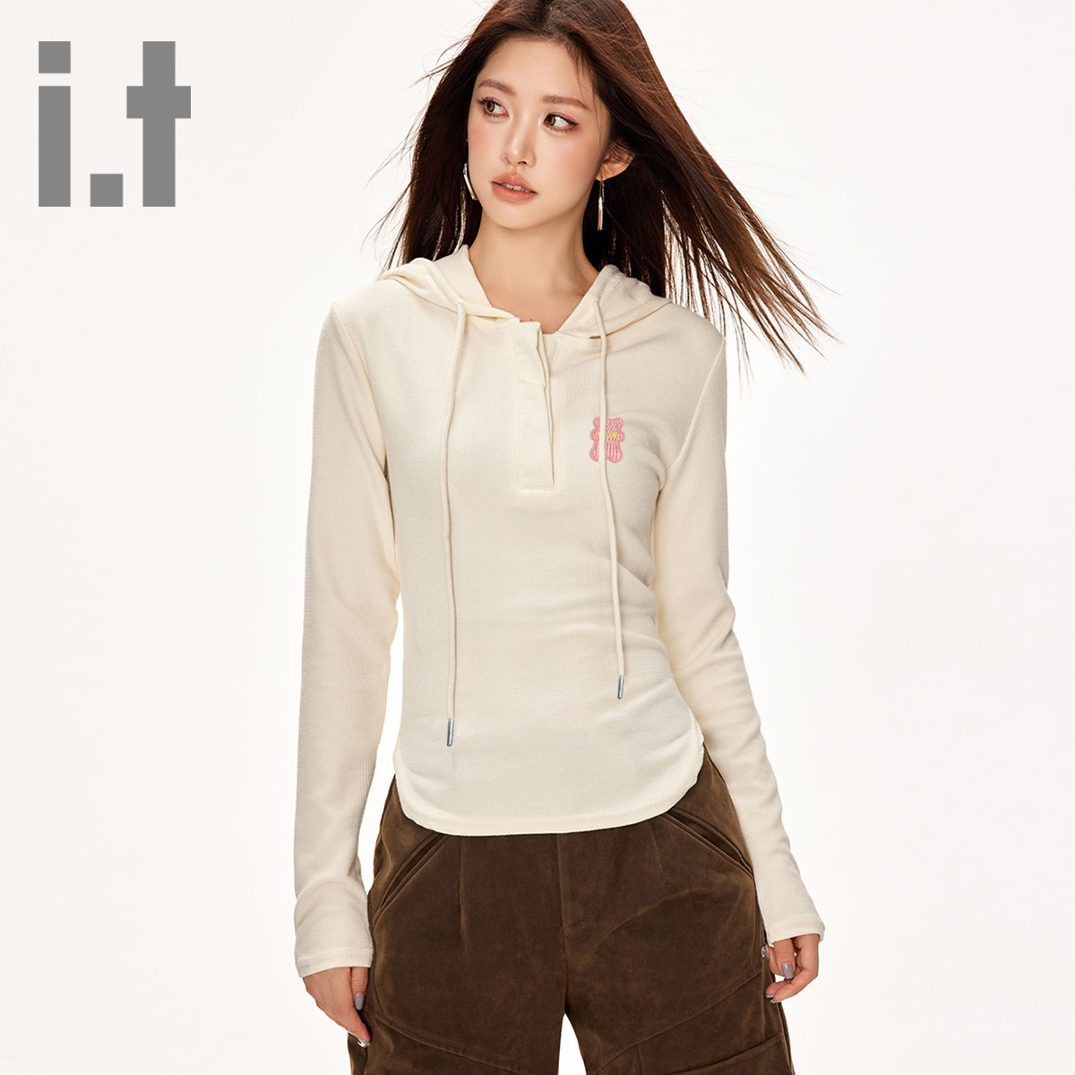 it ccaabb印花打底衫女新款女时尚长袖T恤卡通连帽套头内搭上衣K