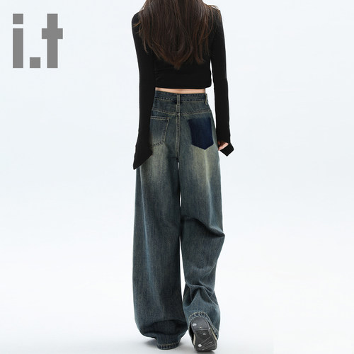it ccaabb阔腿春季女士牛仔裤2025潮流韩版高腰显瘦宽松拖地裤K