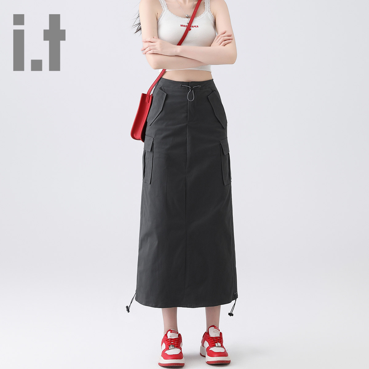 it ccaabb春季新款工装半身裙女宽松高腰显瘦中长款a字包臀裙K