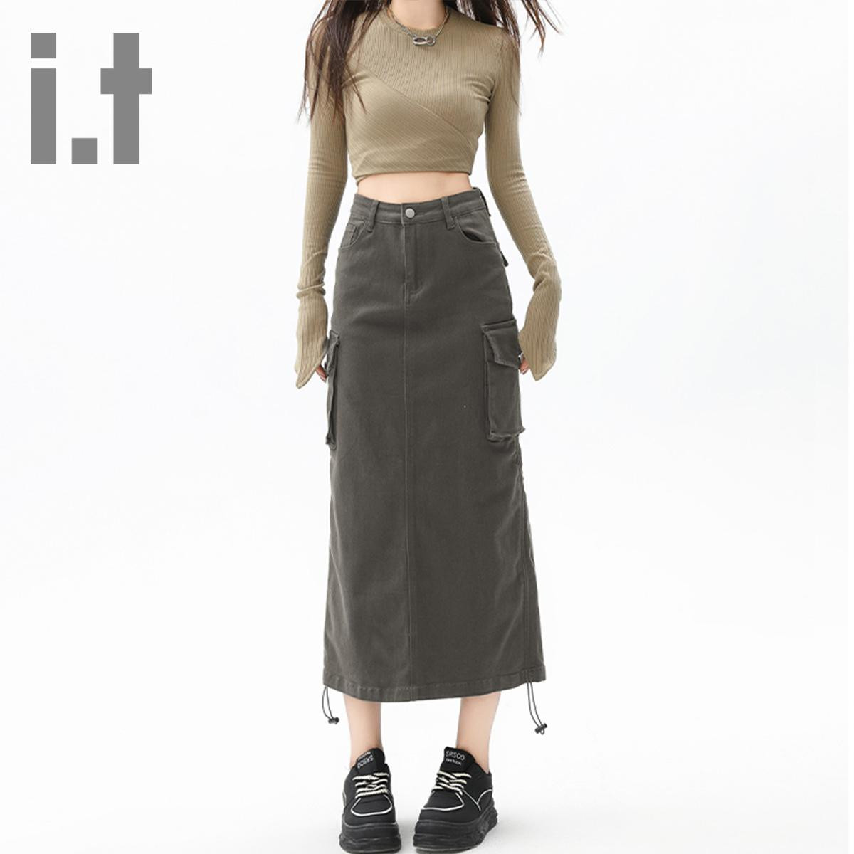 it ccaabb牛仔半身裙女春秋2025年新款高腰中长款休闲工装裙K