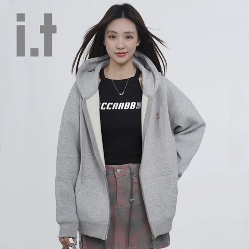 加绒连帽卫衣女开衫一体绒上衣