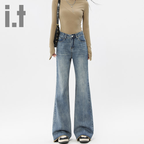 it ccaabb微喇牛仔裤女修身春秋甜酷风高腰宽松显瘦喇叭裤女装K