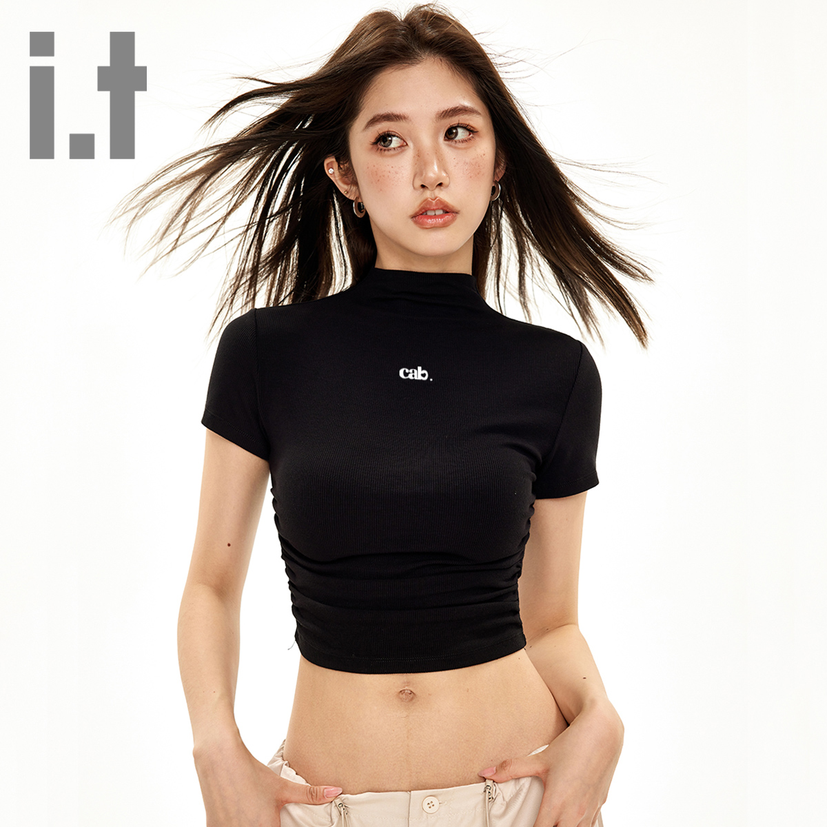 it ccaabb经典百搭休闲罗纹短袖T恤女2025夏季新款短款百搭上衣K