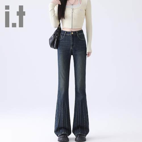 it ccaabb高腰微喇叭牛仔裤女2025新款小众毛边修身显瘦喇叭裤女K