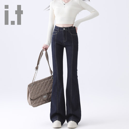 it ccaabb春秋新款设计微喇牛仔裤女弹力高腰显瘦垂感马蹄喇叭裤K