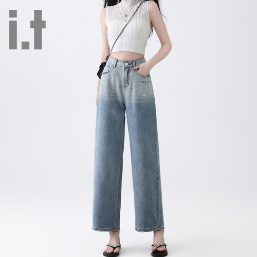 it ccaabb牛仔裤女直筒春秋新款美式复古高腰宽松显瘦裤子女K