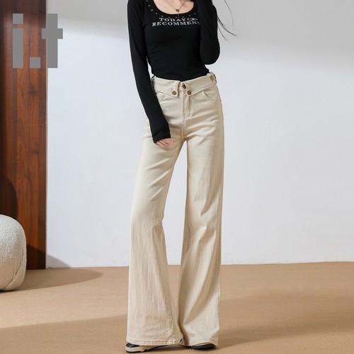 i.t ccaabb杏色微喇牛仔裤女春季2025款显瘦遮肉马蹄喇叭裤长裤K