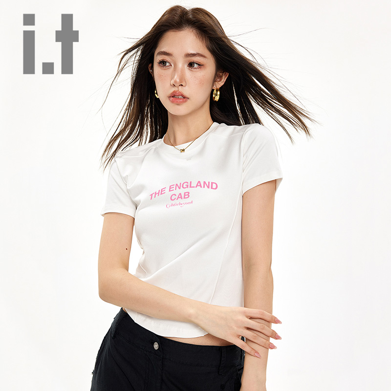 it ccaabb美式复古辣妹短袖T恤女2025夏季新款圆领上衣体恤女装K
