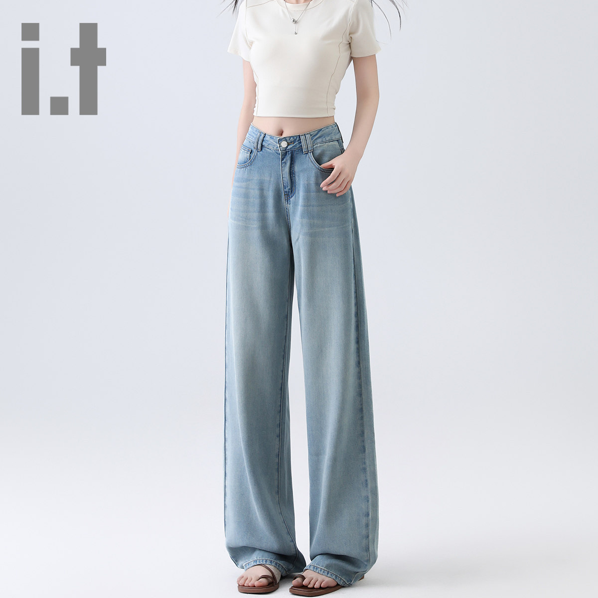 it ccaabb莱塞尔天丝牛仔裤女夏季新款阔腿裤牛仔时尚水洗长裤子K