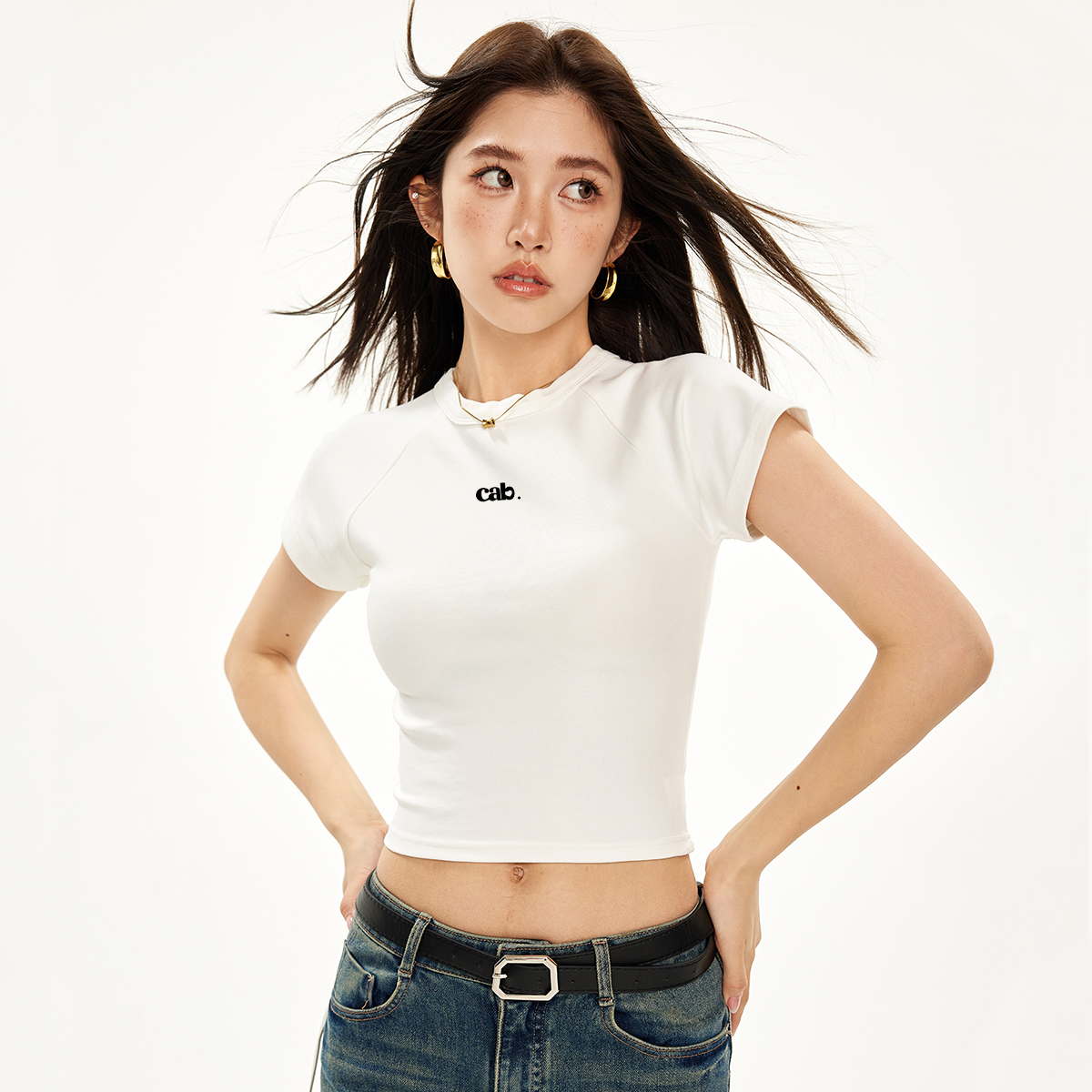 it ccaabb美式正肩短袖T恤女夏新款修身显瘦短款百搭休闲上衣服K