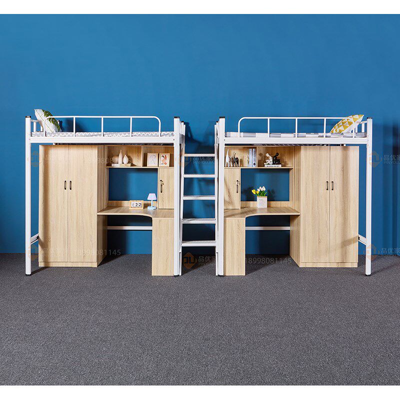 东莞上床下桌床铁艺床单人公寓床学生员工寝室宿舍高架床书柜一体