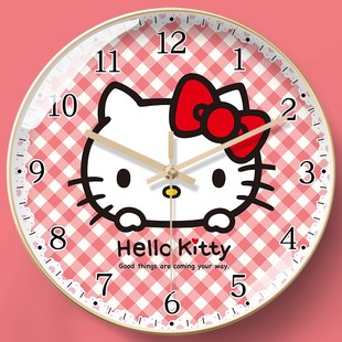 凯蒂猫电波钟挂钟儿童房卡通时钟爱少女孩房儿童粉色太阳机圆