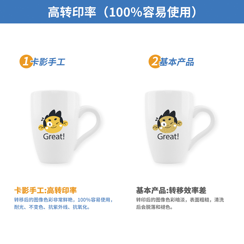 卡影手工激光打印热转印纸适用于笔杯子瓷砖金属等光滑固体表面