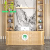复古吧台民宿茶楼转角圆弧收银柜台柜台饭店养生馆接待前台