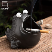 创意食鱼烟灰缸个性 潮流陶瓷防飞灰车载动物大烟缸酒店