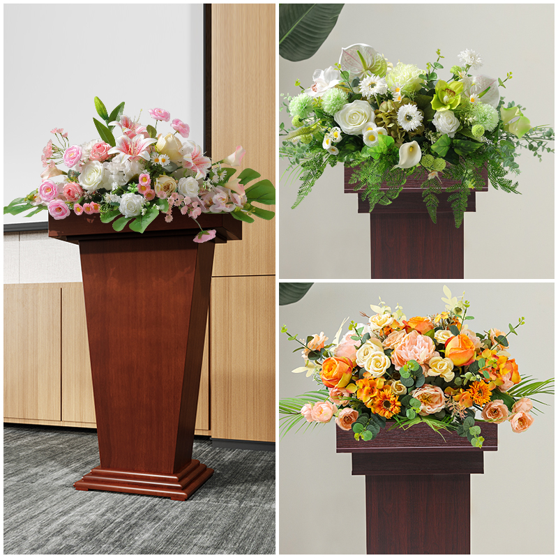 席台演讲花会议讲台签到装饰台仿真花假花酒店餐桌转盘花艺