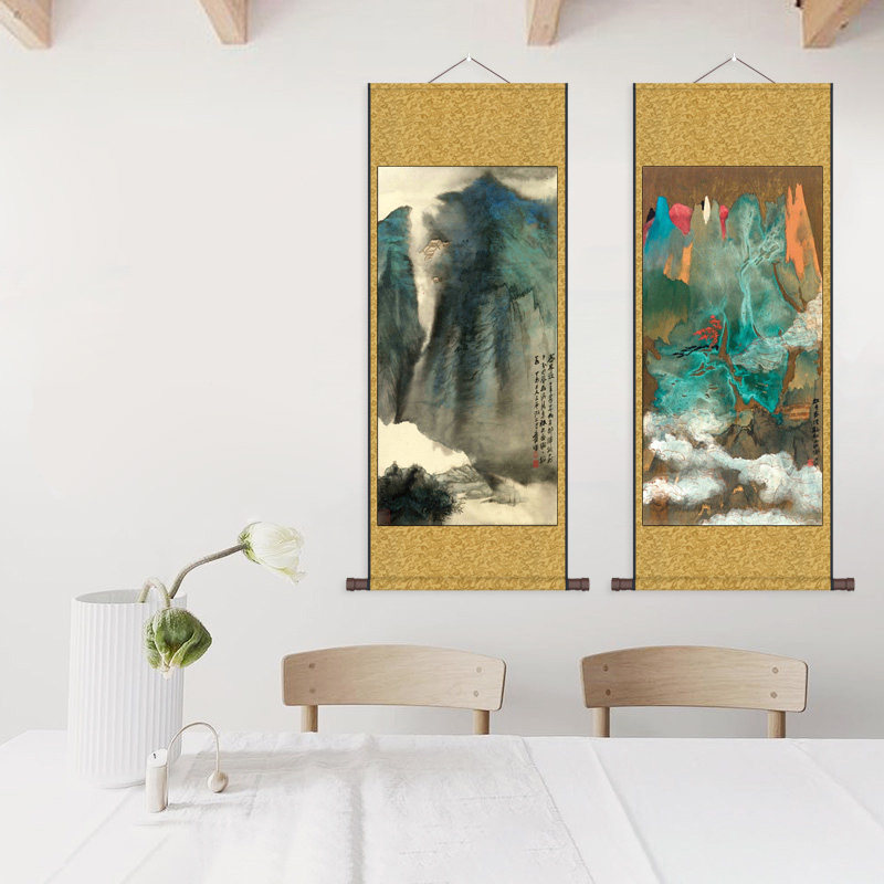 张大千山水画泛舟图人物画卷轴挂画新装饰画国画山水画墨荷图,家居饰品,国画,淘宝优惠券,粉丝福利购,淘宝优惠卷