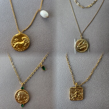 外贸样品处理英国设计师款 复古硬币项链狮子天使玫瑰项链合集