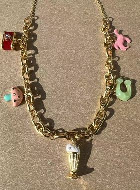 外贸出口单新款冰淇淋蘑菇吊坠项链时尚百搭项链