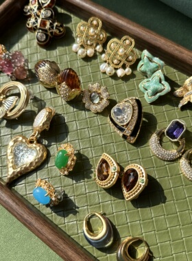 收藏级中古vintage耳饰os古董回流切面耳夹爱心珐琅法式耳针合集