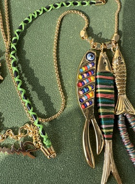 实体店订单 小众独特不撞款 海洋鱼彩色系列毛衣链 耳坠手镯 戒指