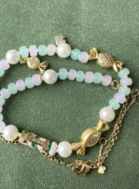 新品糖果珍珠天然石项链轻奢时尚潮流彩釉锁骨链创意k系列项饰