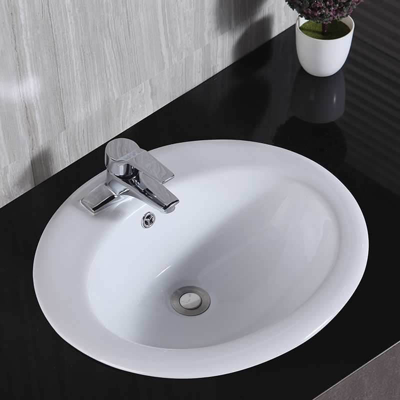 奥斯汀半嵌入式台上盆陶瓷洗脸洗手盆卫生间单孔三孔台面盆台中盆