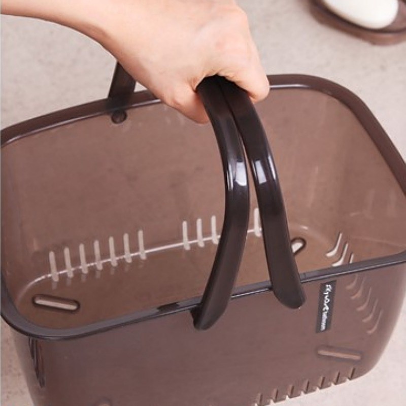 韩国蓝色手提沥水篮洗澡筐漏水洗浴大容量浴室洗漱用品塑料收纳篮