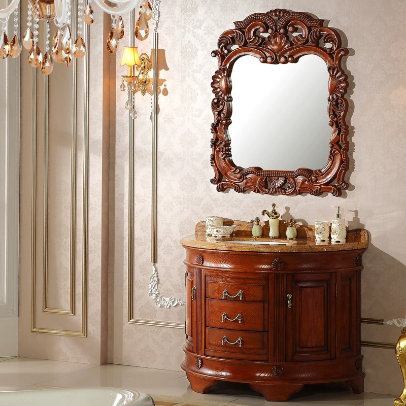 弧形半圆欧式浴室柜橡木实木卫生间洗漱台洗手洗脸盆柜组合面盆柜
