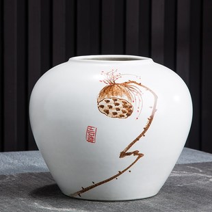 客厅插新电视柜玄关酒柜陶餐桌创意干装饰品手绘莲子