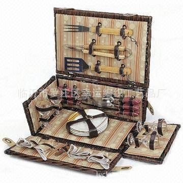 高档柳藤编织野炊篮带全套餐具二人用三人用四人用柳编野餐篮