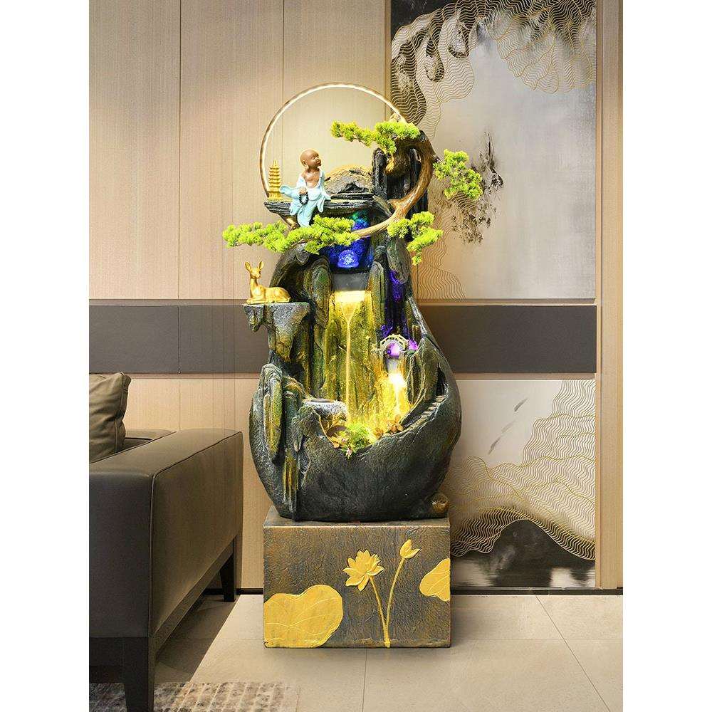创意家居装饰工艺品 假山流水瀑布喷泉加湿器LED灯圈摆件厂家直销
