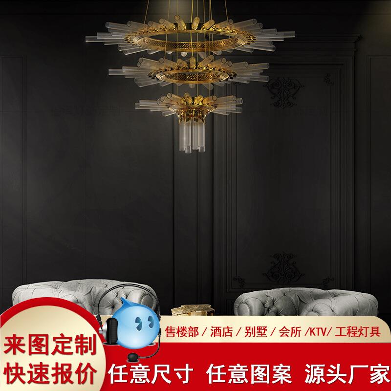 灯具工程大型玻璃方块吊饰水晶吊件空中装饰酒店售楼部吊灯