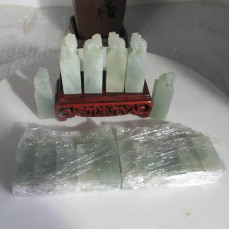 一组16方云南石结晶绿通透玻璃钮章印章2*2*7CM金石篆刻书法欣赏