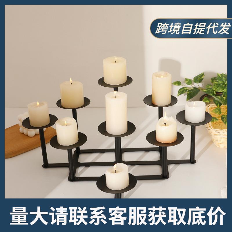 杯蜡烛台晚餐黑色餐桌铁艺复古烛台多头婚庆蜡烛摆件烛光跨境