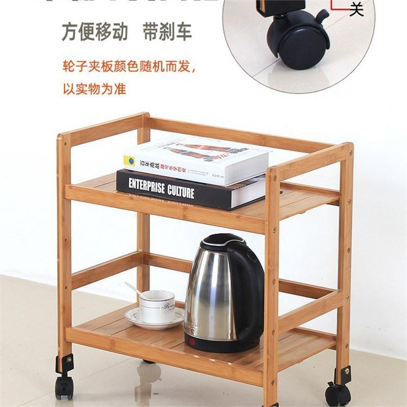 楠竹置物架书架带轮移动架子学生书架书柜收纳架实木质整理架滑轮
