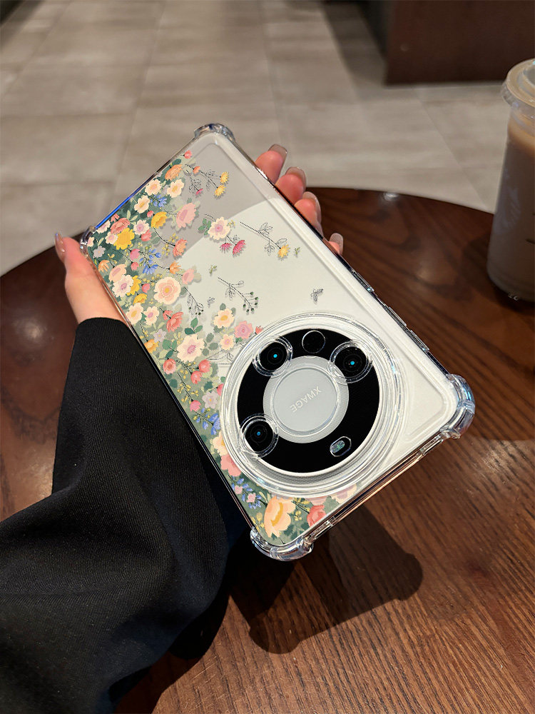 适用华为mate80手机壳春日繁花mate70/60pro华为60四角气囊防摔50女新款透明air软壳魅特保护套镜头外壳好看