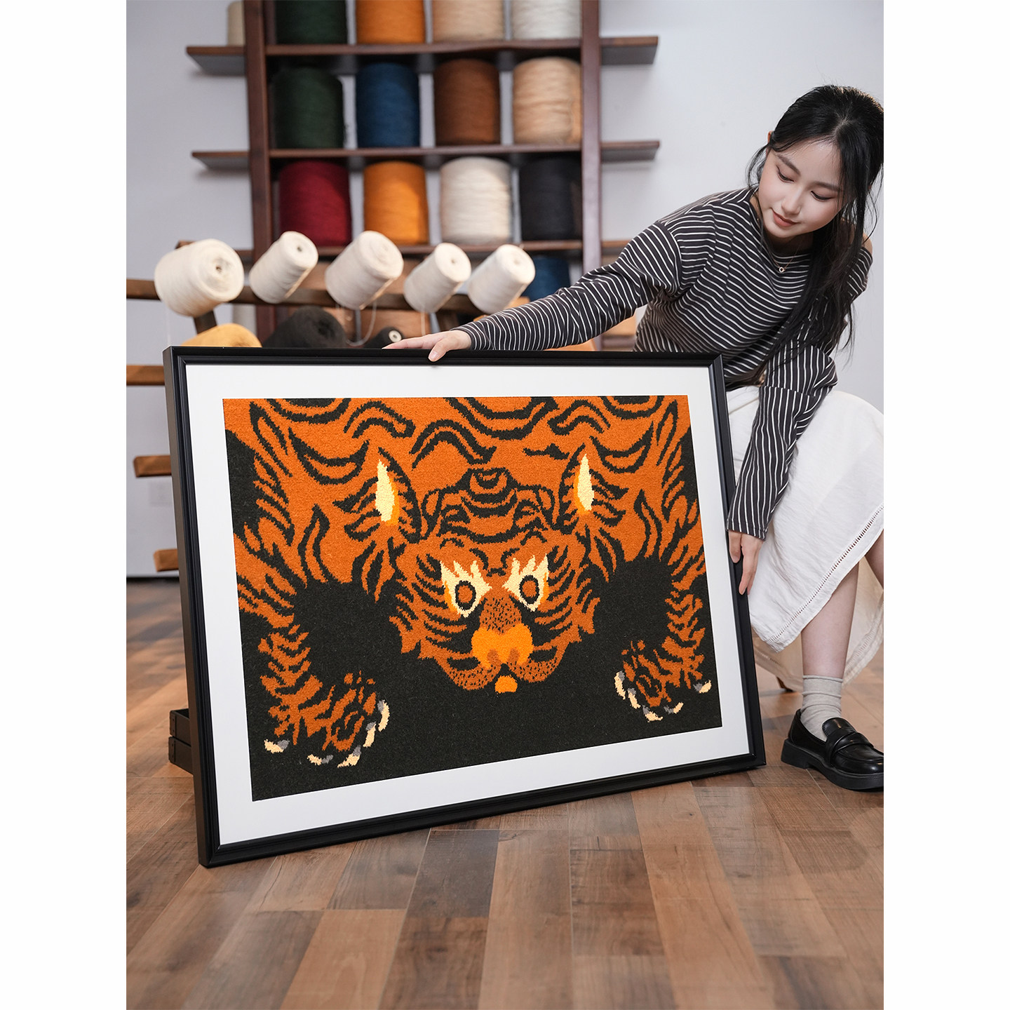 西藏羊毛虎毯挂画 艺术编织挂画 民族风客厅虎厅沙发背景挂毯画