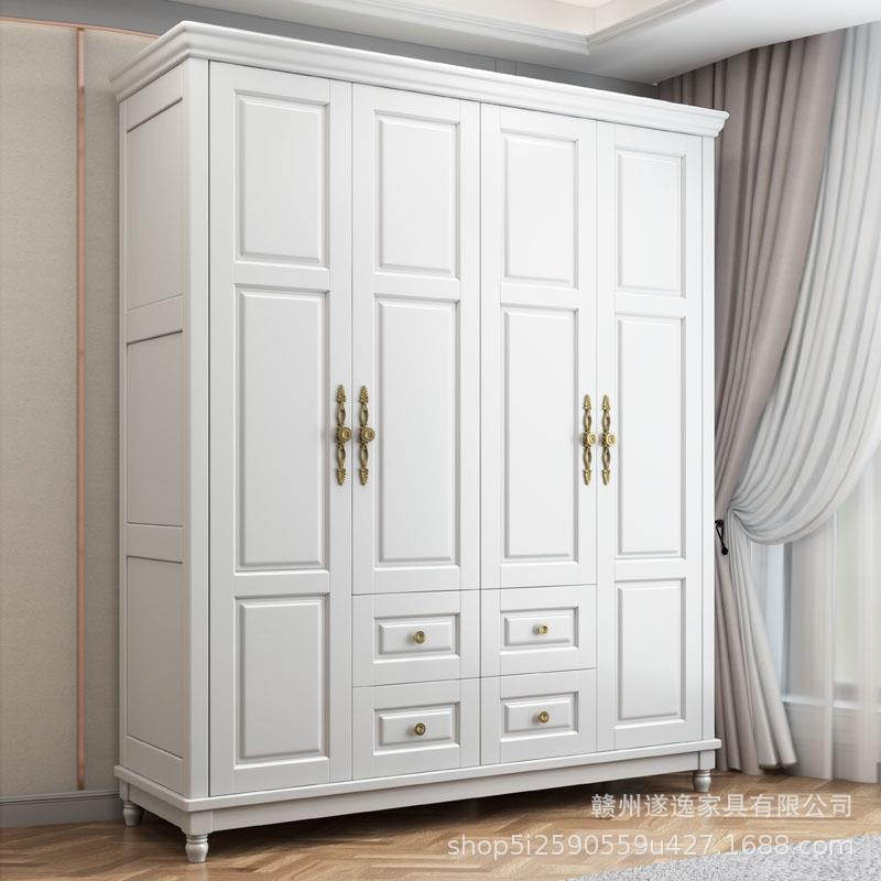 四美式衣柜实木门带济抽衣柜简约现代经型家用白卧室大橱美式衣柜