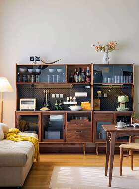 A1L北美黑F77JTT5S胡木桃餐边柜实酒木岩板高柜靠墙一体茶水储物0