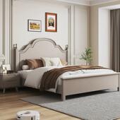 美式 双主.卧15高箱储物公主 灰色木床616灰现代简约1人.8米实法式