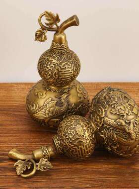 铜葫摆芦件142龙凤开摆口铜葫芦一对家居件