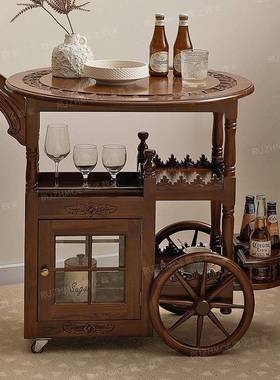 式中古风可移动小边式几美复古推车茶几叠茶台餐车家用NWW折小法