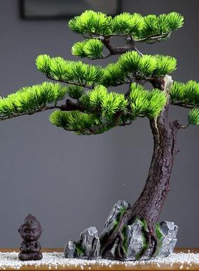 鱼缸装景饰造景件迎摆客松客厅假山玄关柜仿真罗汉树2024028酒松