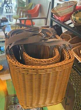 手工藤编手提收纳篮一厨房买水个果购物篮摘花野餐套家87506用收3