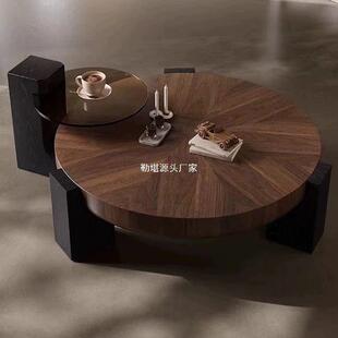 型客厅意式简仿实木设计轻奢茶几组60688桌合圆形古风小户茶极家