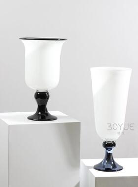 ql53a中古风黑白拼色高大口复琉璃花瓶法式古客厅插花艺术脚装摆