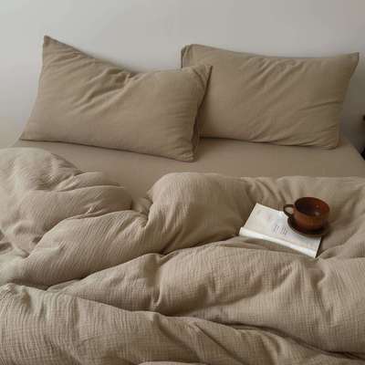 简约A类全棉双层皱单皱四件纯棉双人纱被套78561柔软套人三件套